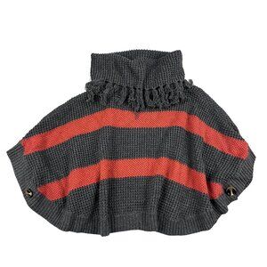 TML Poncho Sweater Womens Small Striped Cowl Fringe Wool Blend‎